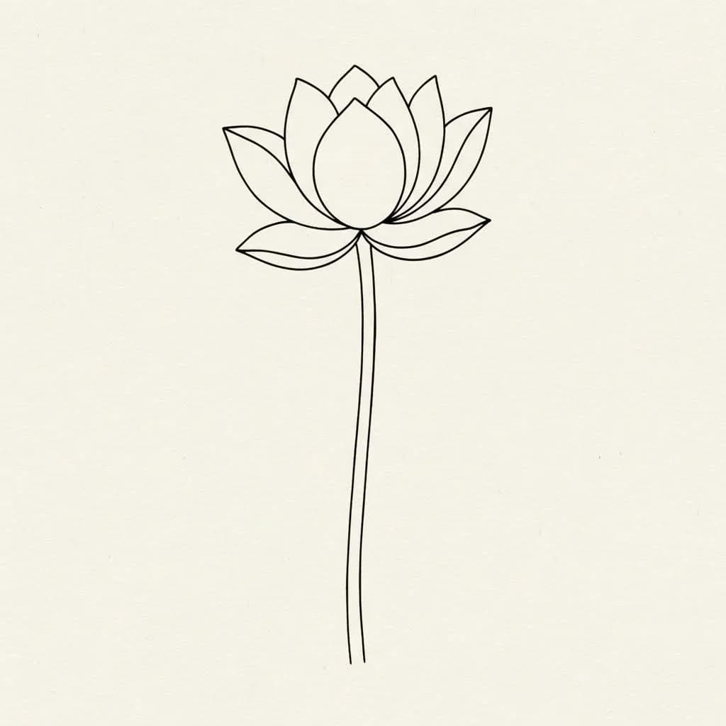 single lotus with long straight stem drawing idea
