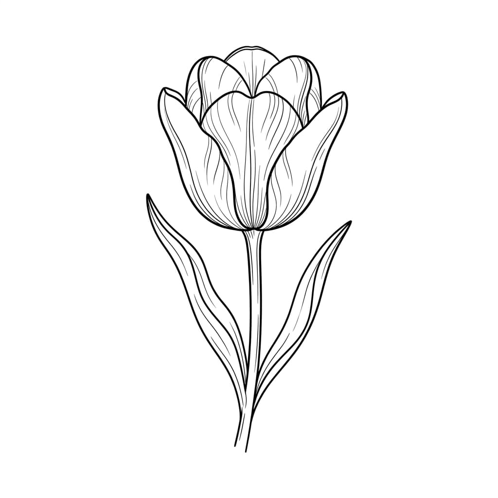 single tulip slightly open petals drawing idea
