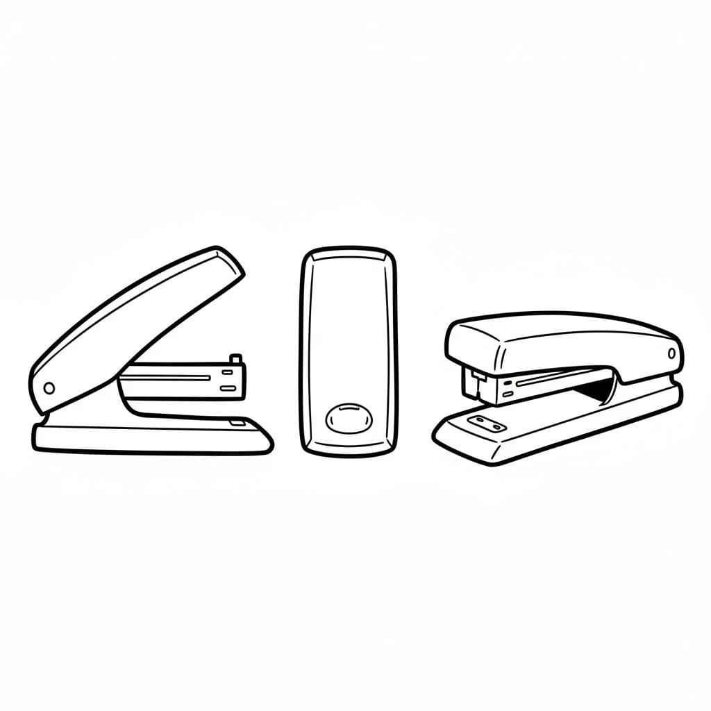 Three Staplers in Different Orientations drawing idea