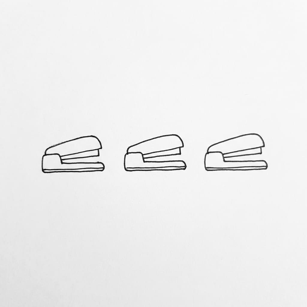 Three Tiny Staplers in a Row – Identical Design drawing idea