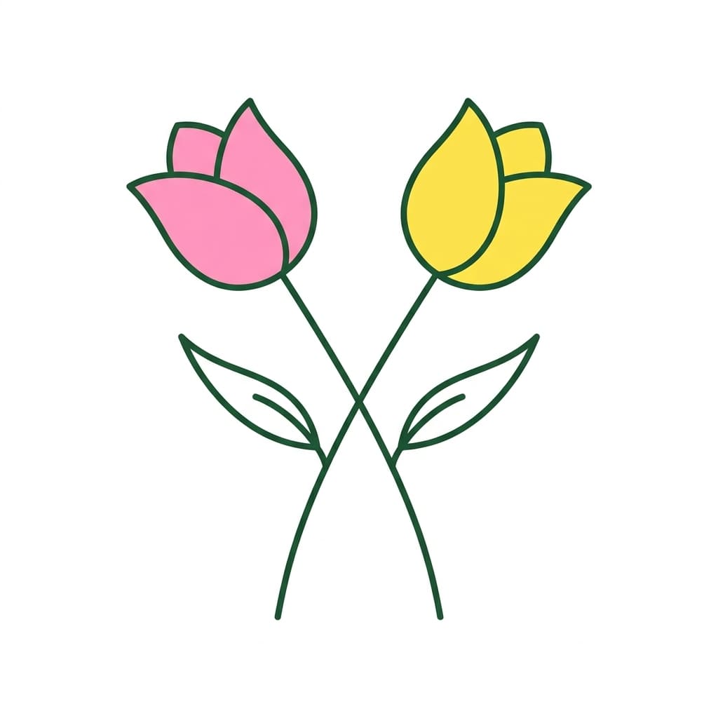 two tulips crossing stems drawing idea