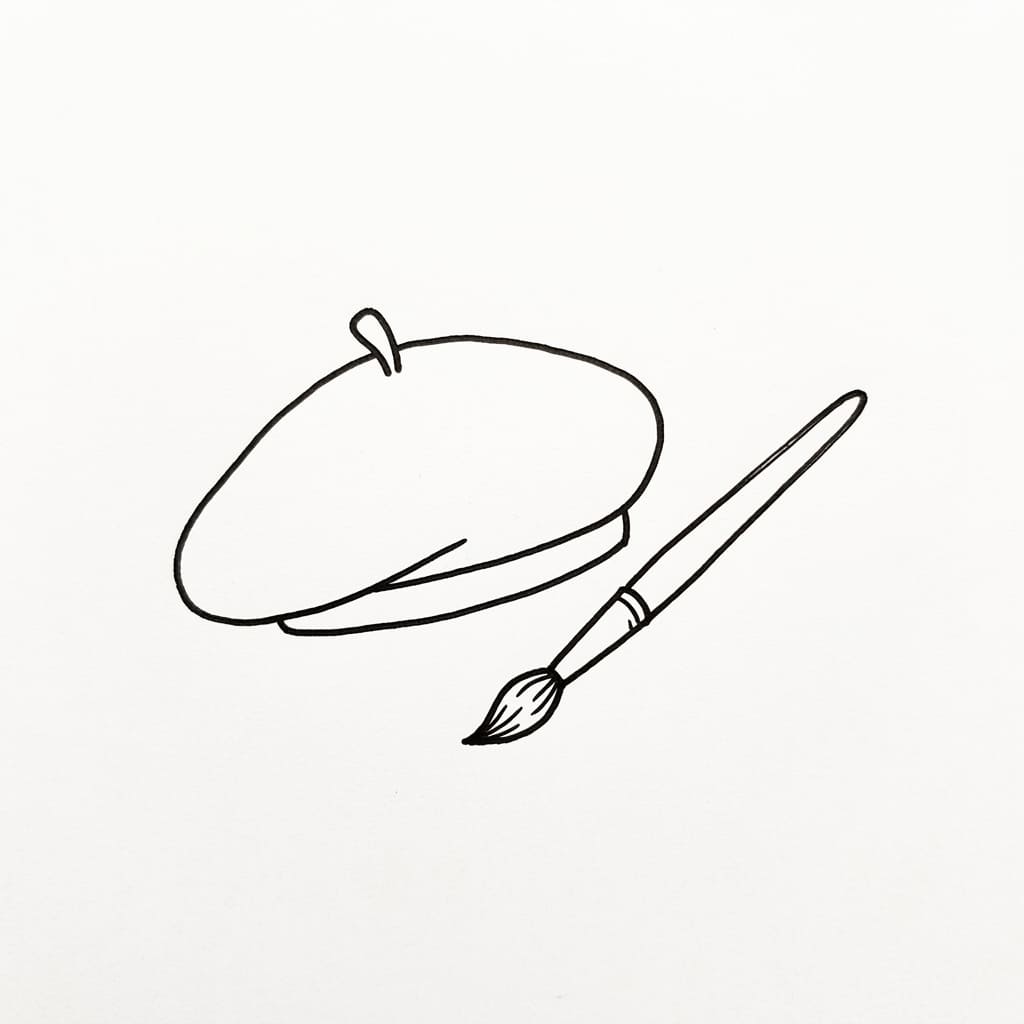 Beret_hat_beside_paintbrush drawing idea