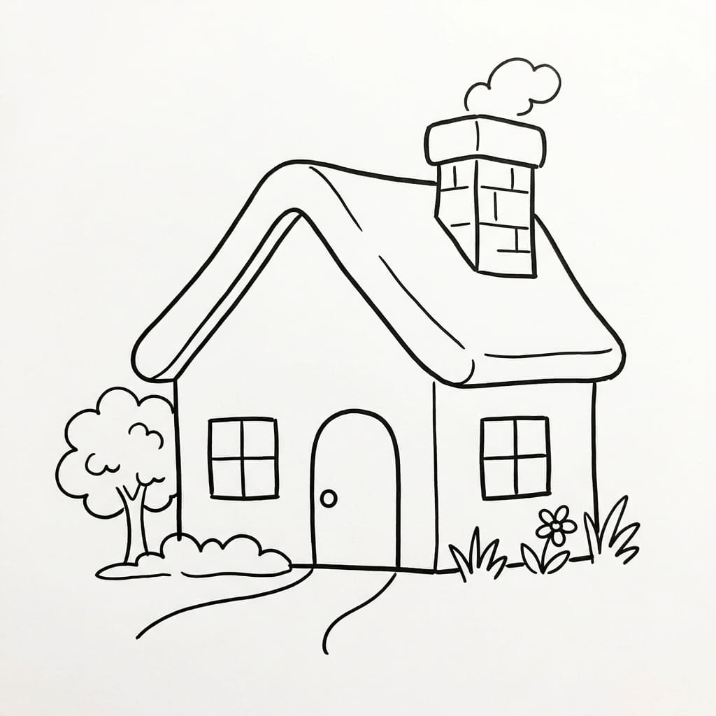 Cartoon style farmhouse drawing idea