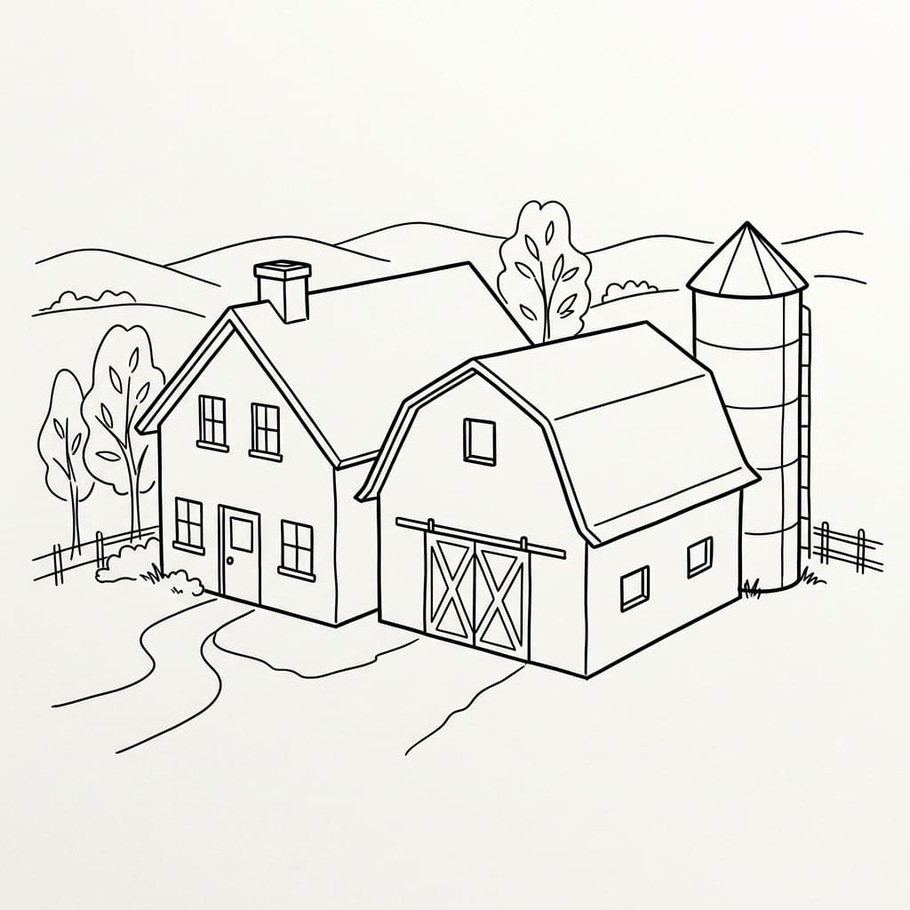 Farmhouse_with_barn_and_silo drawing idea