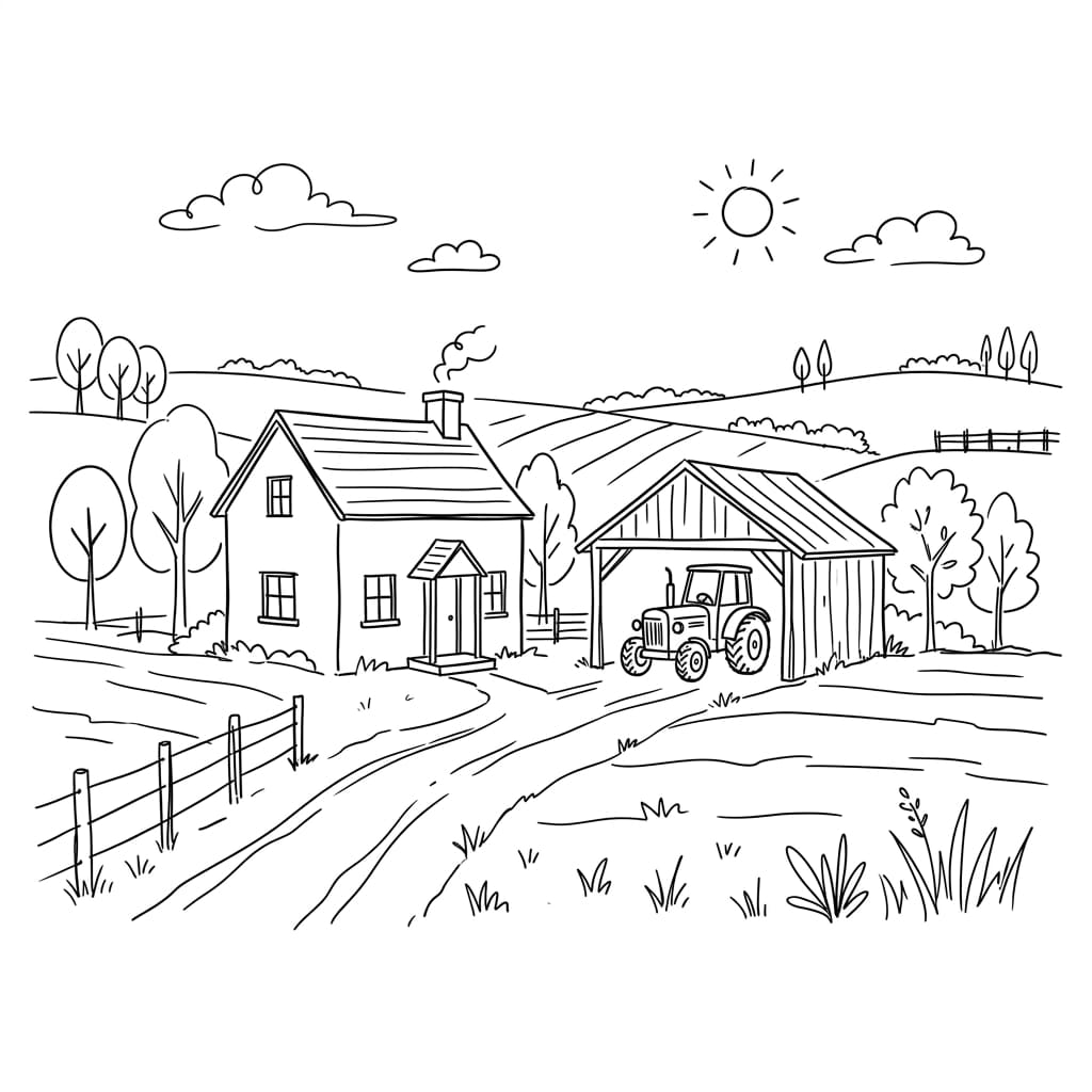Farmhouse_with_tractor_shed drawing idea
