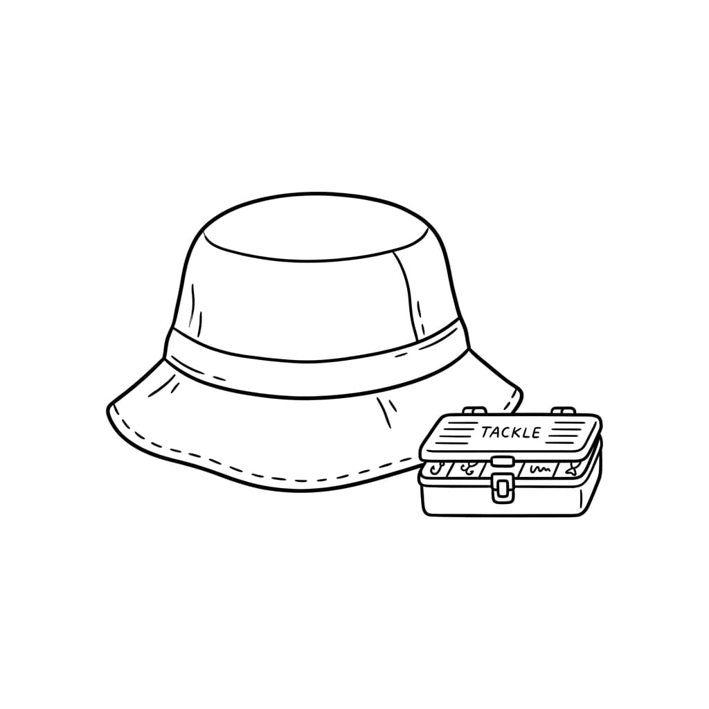 Fisherman_hat_beside_tackle_box drawing idea