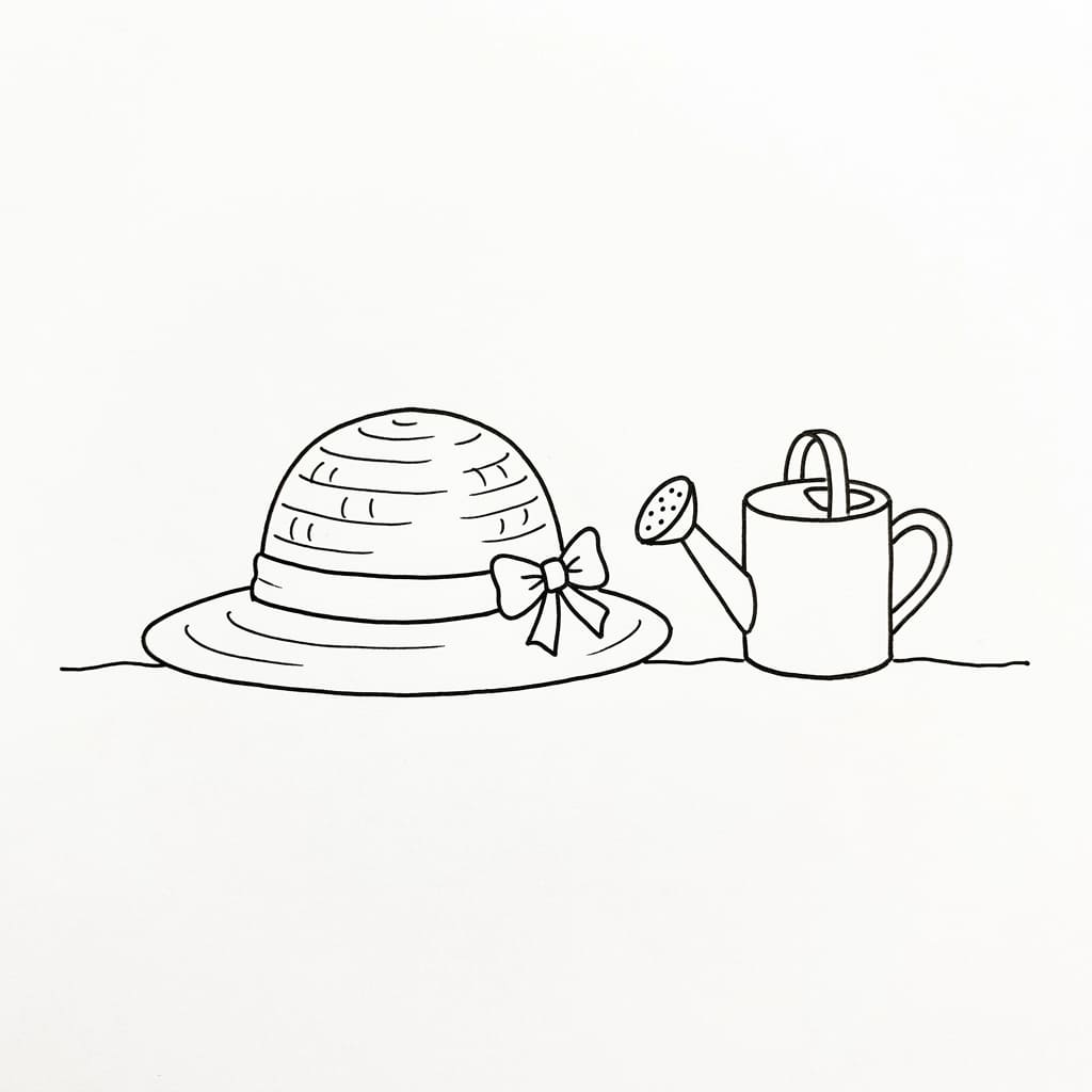 Gardening_hat_and_watering_can drawing idea
