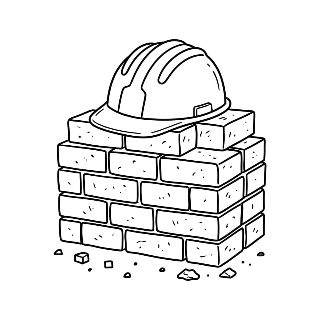 Hard_hat_on_stacked_bricks drawing idea