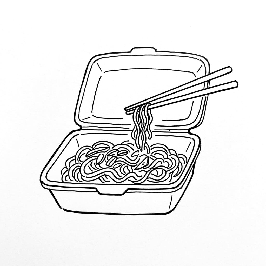 Noodles_in_takeout_plastic_container drawing idea