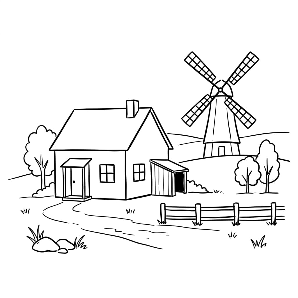 Old_farmhouse_with_windmill drawing idea