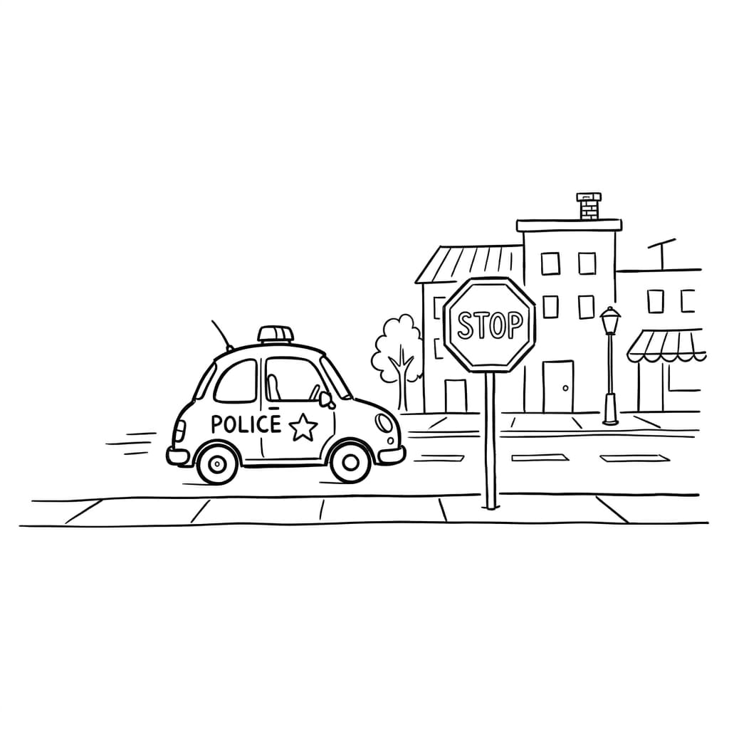 Police_car_driving_city_street drawing idea