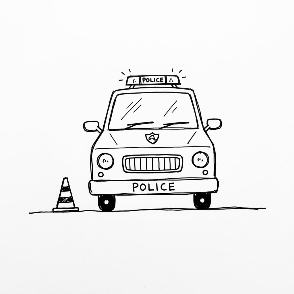 Police_car_parked_beside_cone drawing idea