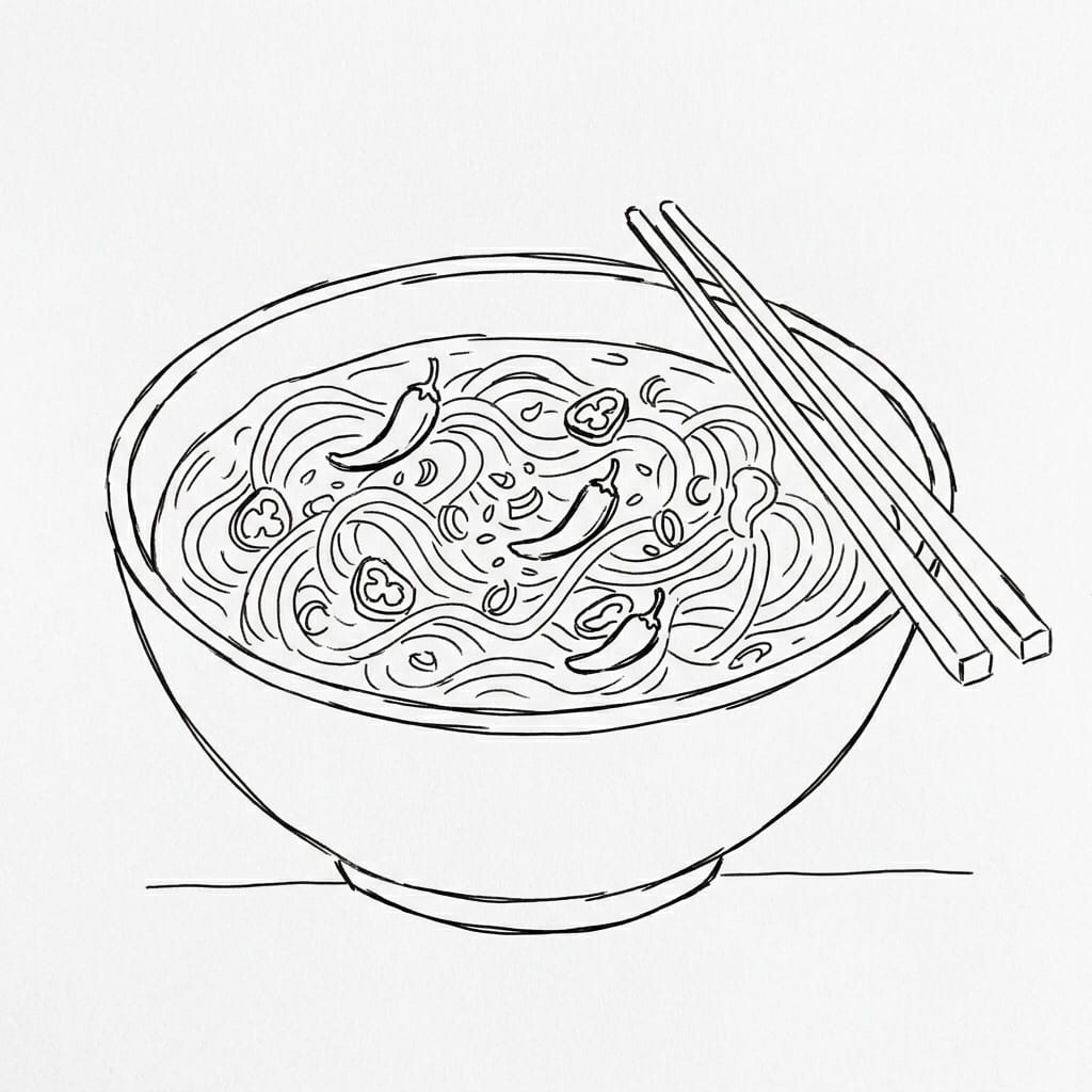 Spicy_noodles_in_ceramic_bowl drawing idea