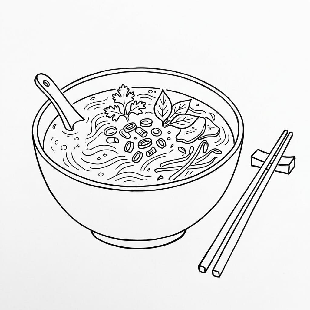 a large pho noodle bowl drawing idea