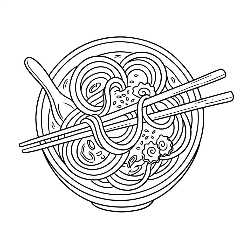 cartoon_style_Noodle_bowl_with_chopsticks drawing idea