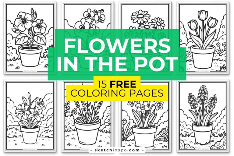 15 Free PDF Printable Flower in The Pot Coloring Pages