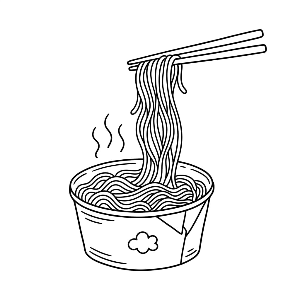 takeaway noodle bowl with chopstic drawing idea