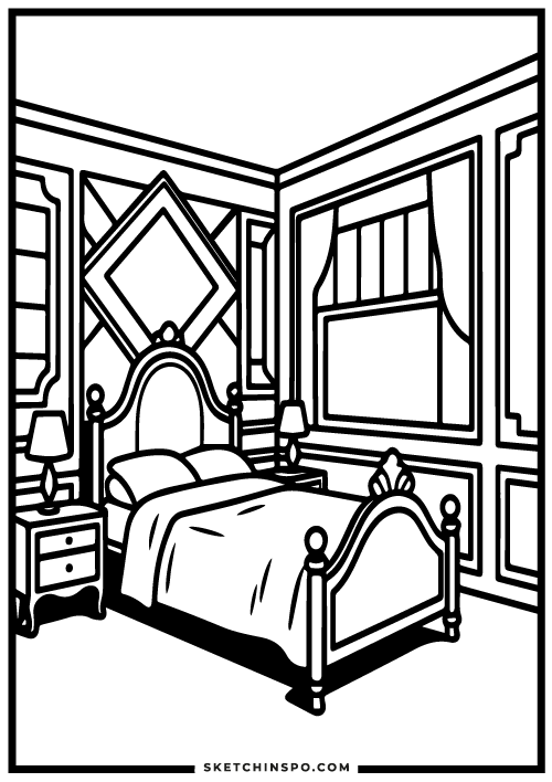 free printable bedroom coloring page 4