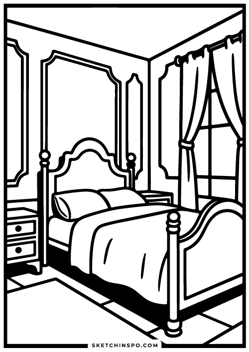 free printable bedroom coloring page 7