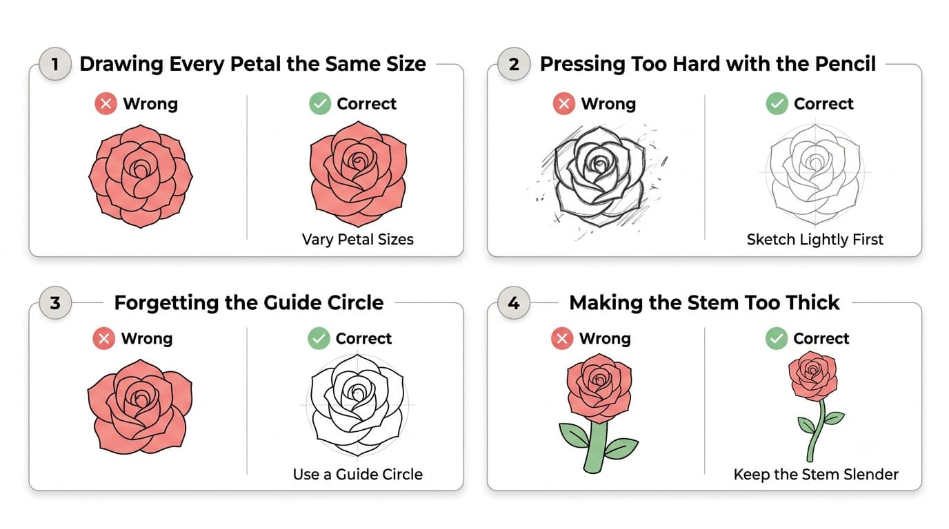 Common Mistakes Beginners Make when draw a rose