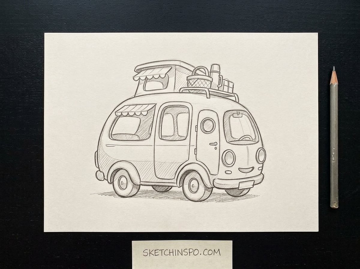 The Camping Micro-Van - cute car drawing