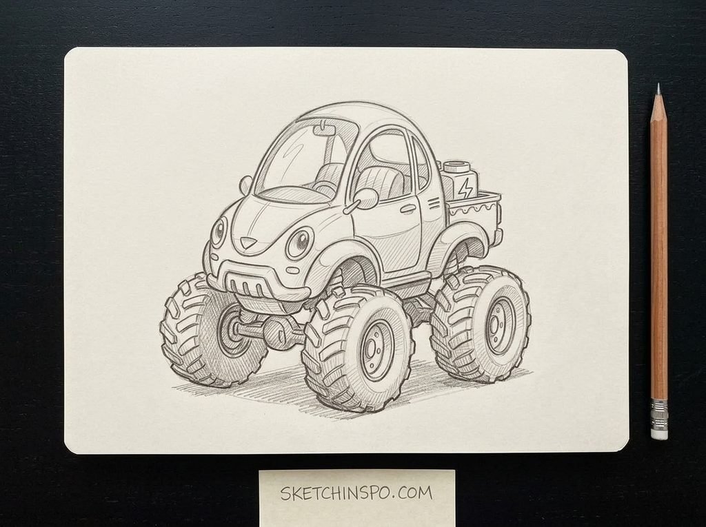 The Beetle Monster Truck - cute car drawing