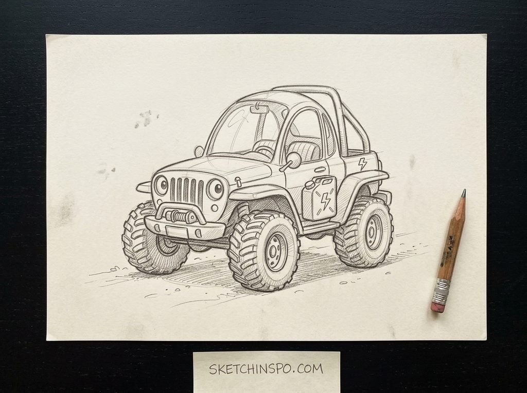 Boxy Electric Off-Roader - cute car drawing