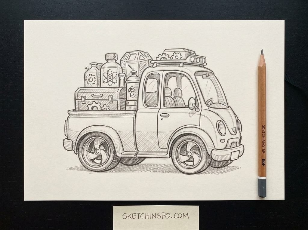 The Science Lab Pickup - cute car drawing