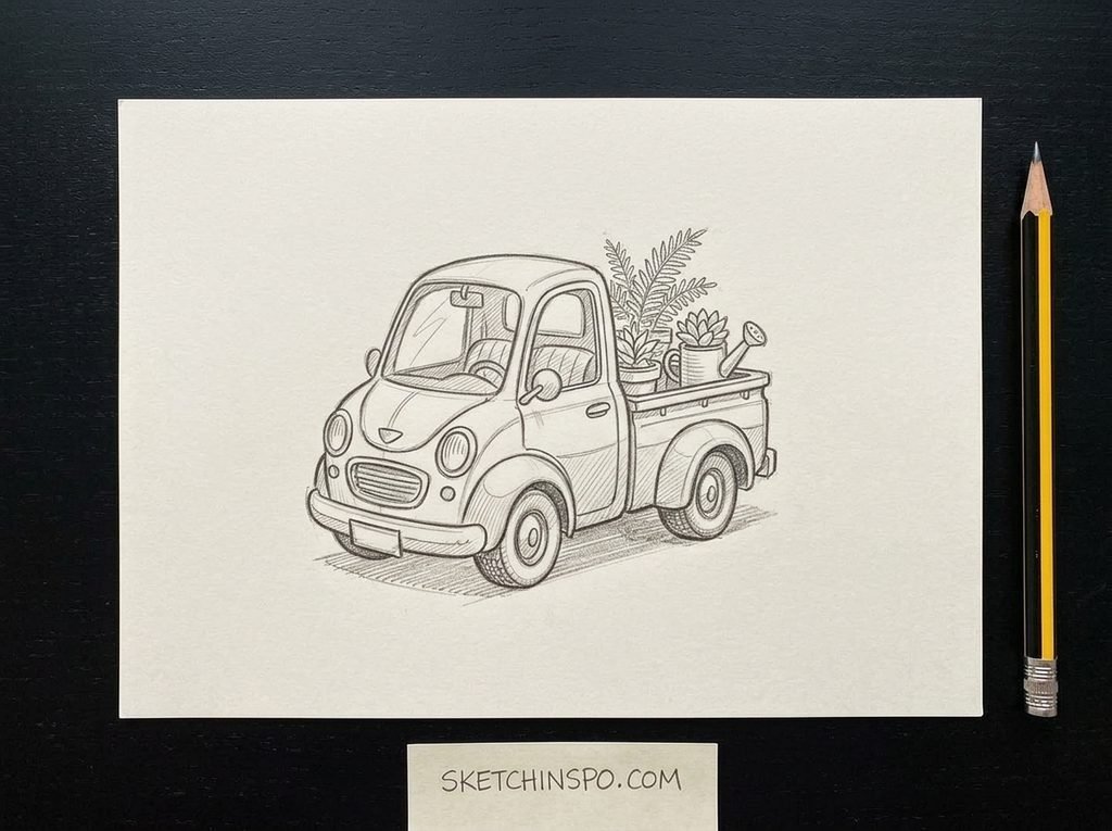 The Garden Pickup - car drawing