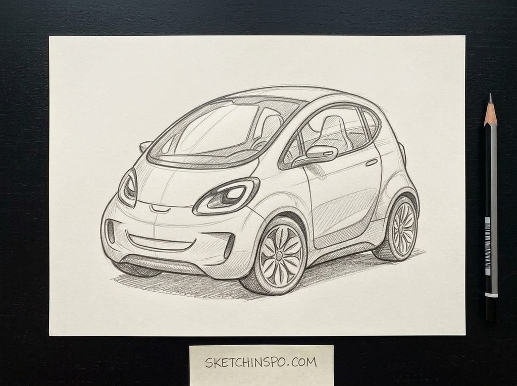 The Compact EV Hatchback - cute car drawing
