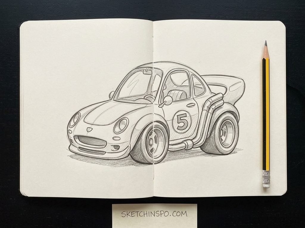 The Number 5 Hot Rod - cute car drawing