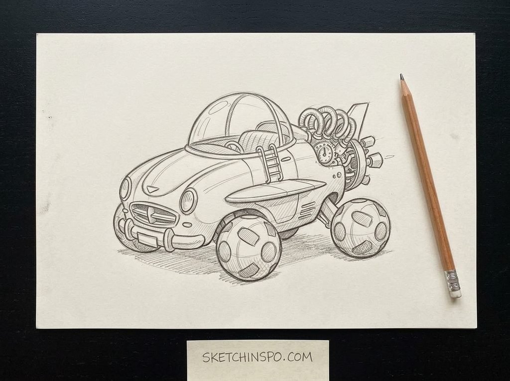 The Turbine Bubble Car - cute car drawing