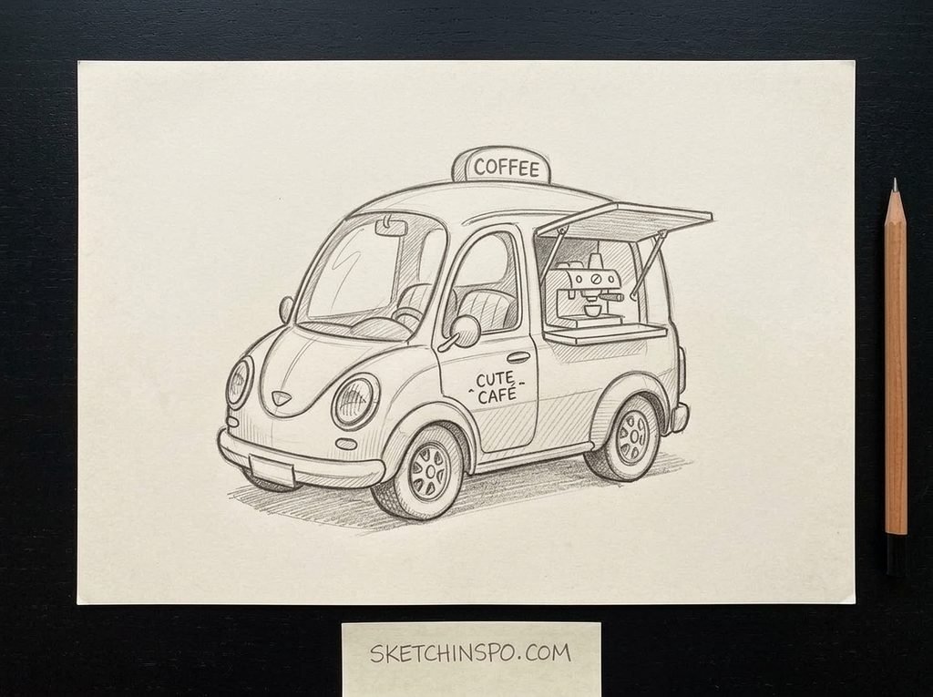 The Coffee Shop Van - cute car drawing
