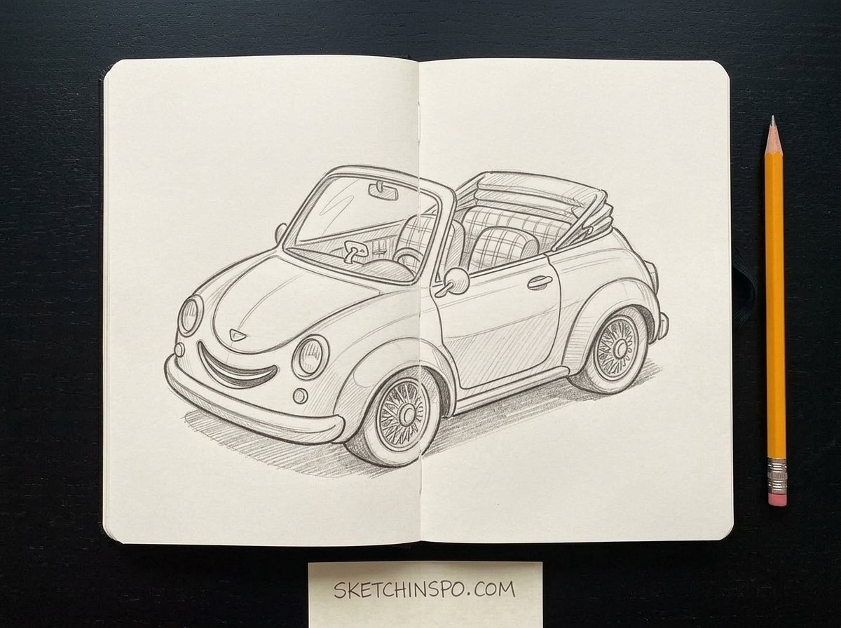 The Smiling Convertible - cute car drawing