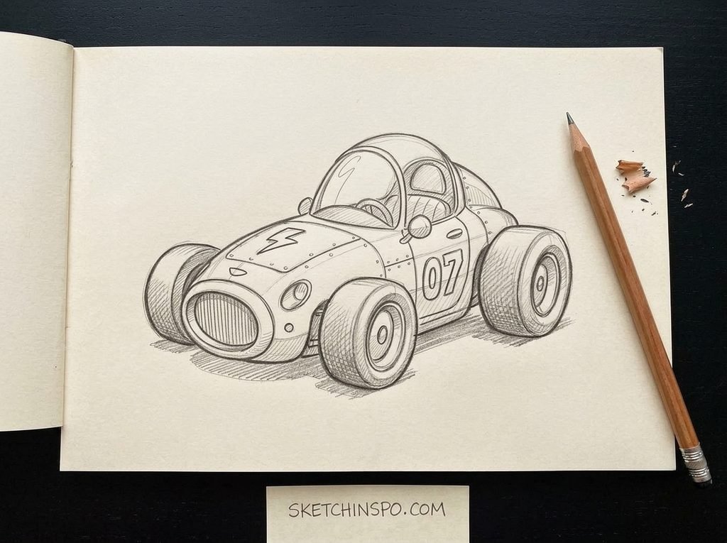 Retro Racer (07) - cute car drawing