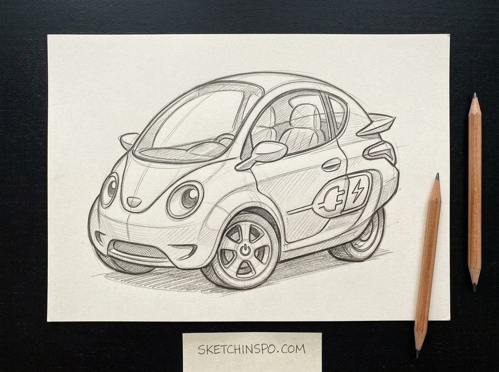 The Plug-in Electric City Car - cute car drawing