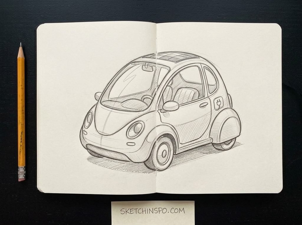 The Solar Electric Hatchback - cute car drawing