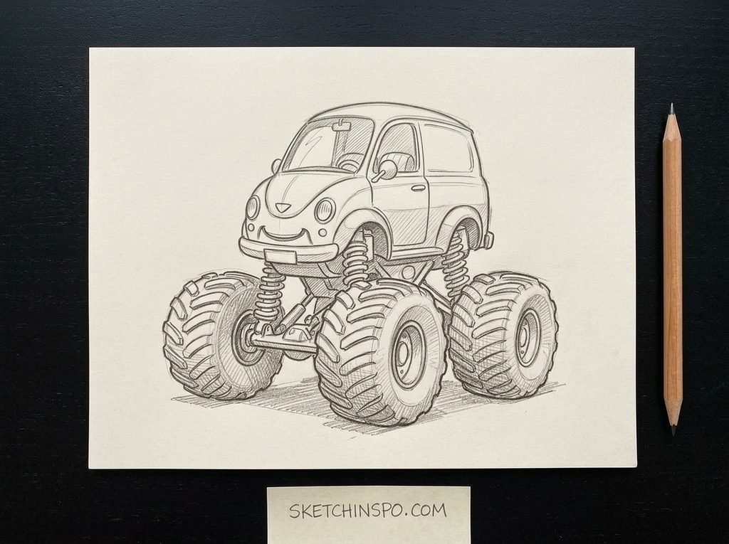 The Suspension Monster Beetle - cute car drawing