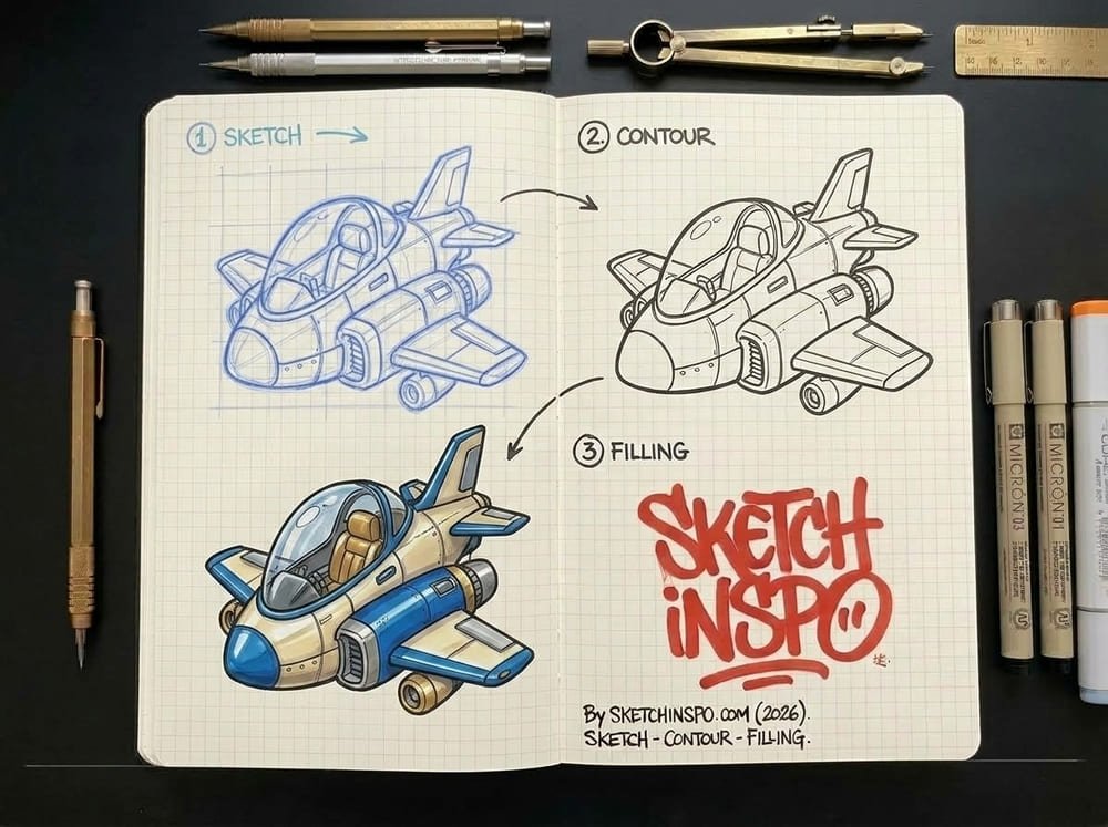 Blue Jet Fighter drawing idea