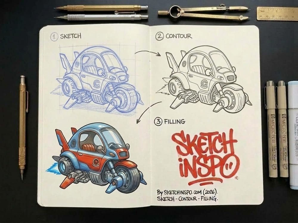 Blue Red Speeder drawing idea