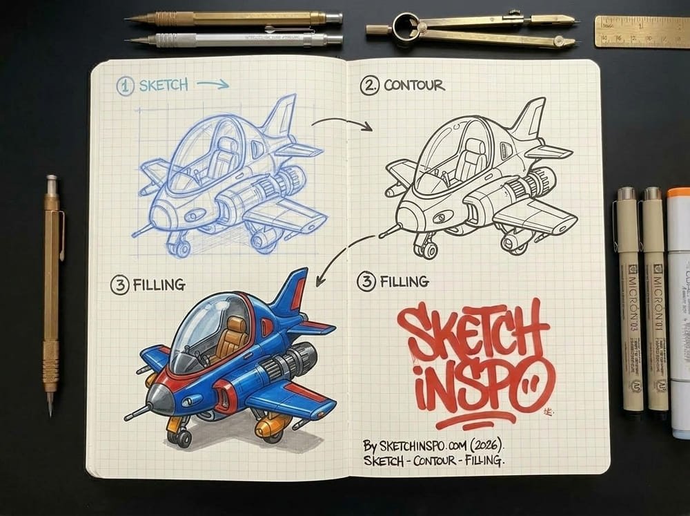 Blue Retro Jet drawing idea