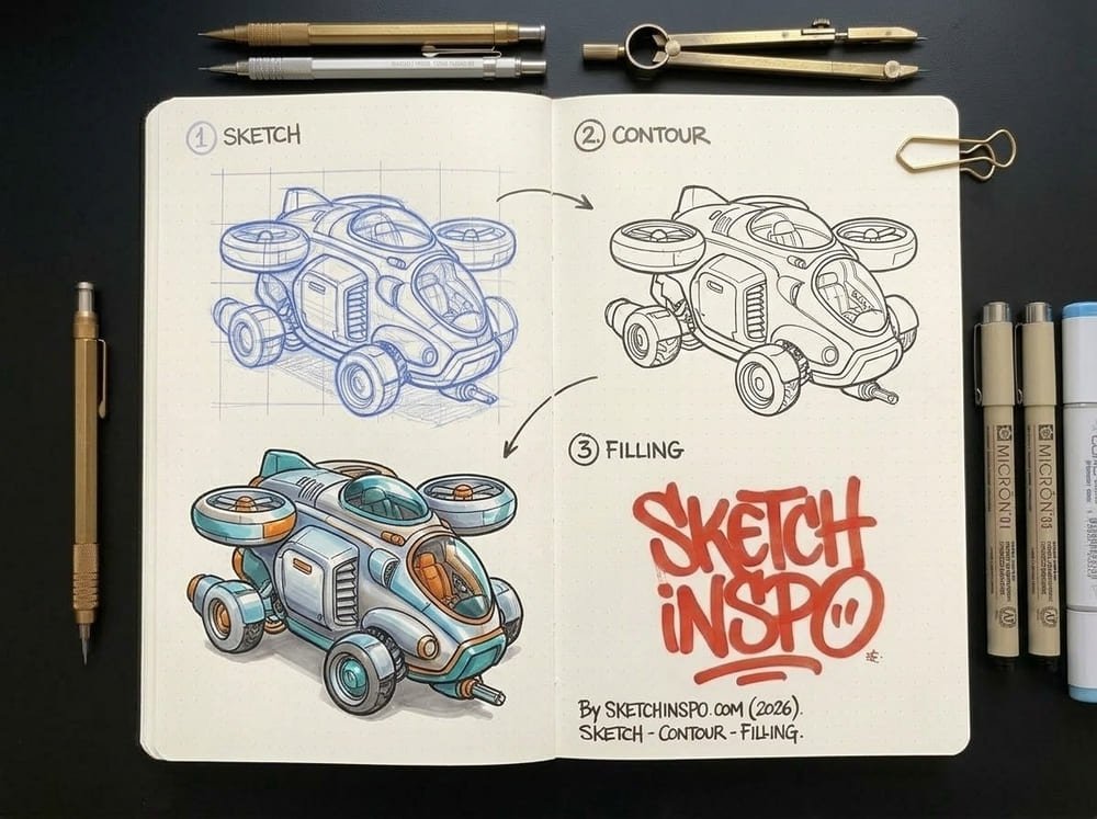 Blue White Quad Rotor drawing idea