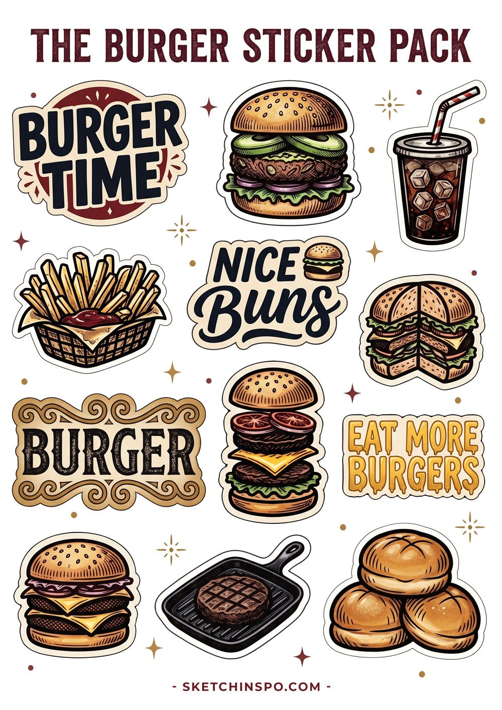 Free Printable Burger Stickers all preview