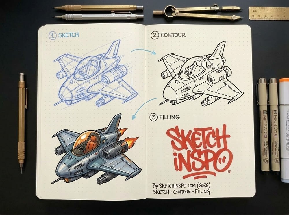 Grey Jet Fighter drawing idea