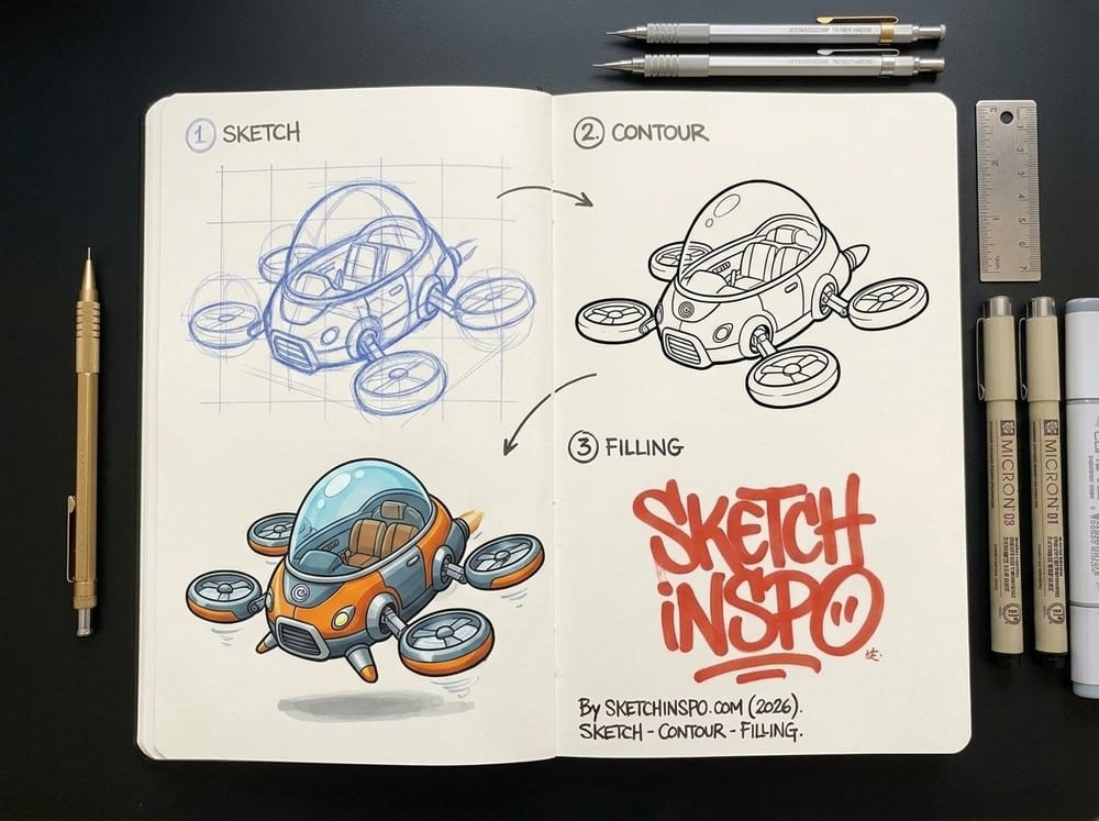 Orange Quad Rotor Pod drawing idea