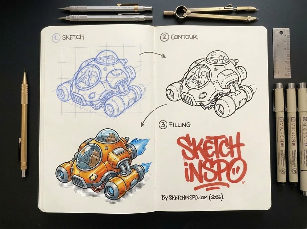Orange Underwater Shuttle drawing idea