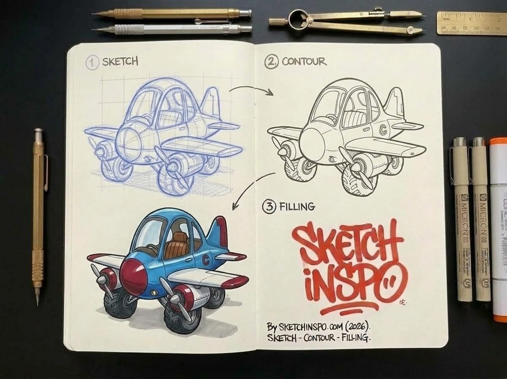 Retro Bubble Plane drawing idea