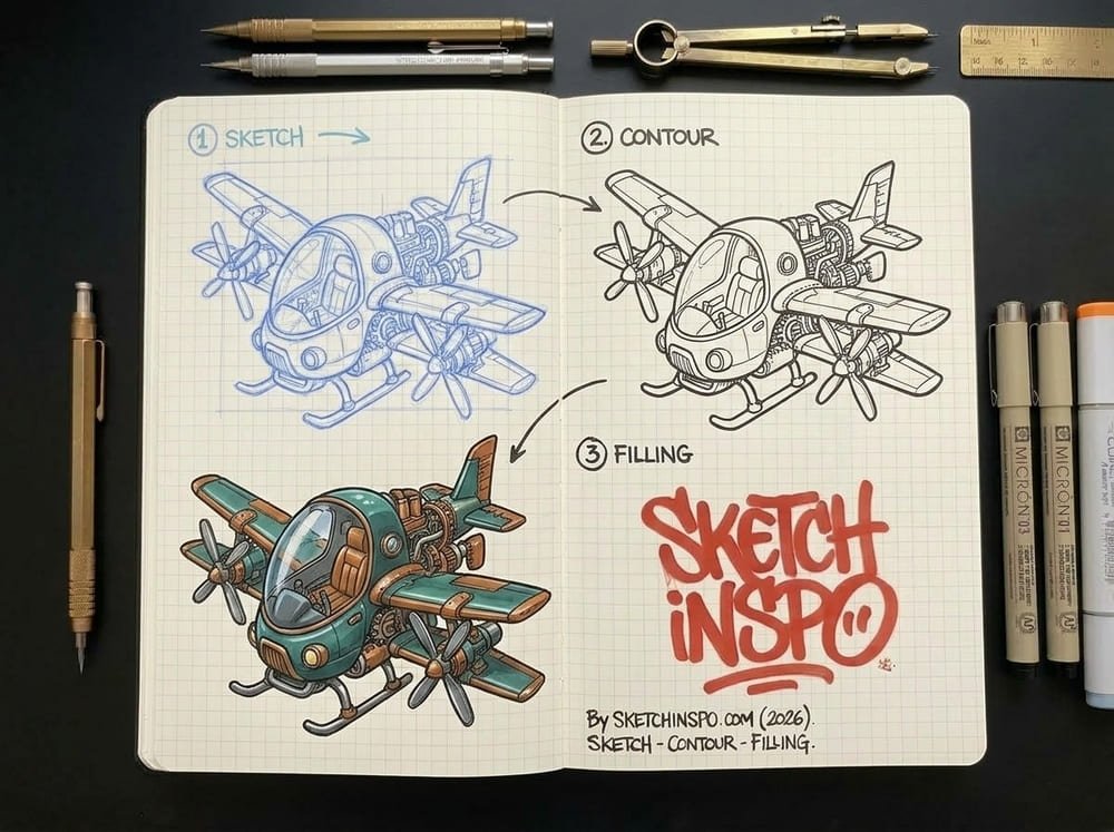 Retro Propeller Plane drawing idea