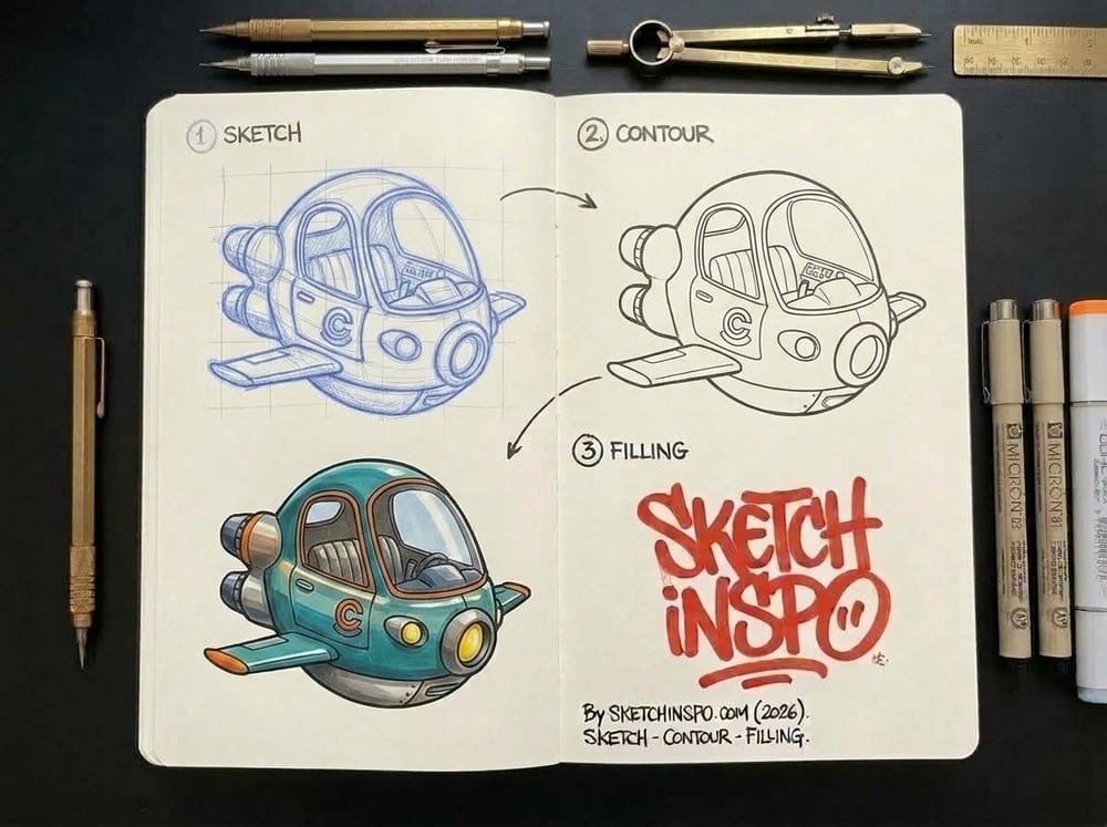 Teal Retro Plane drawing idea
