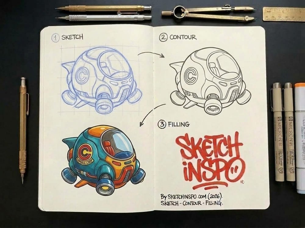 Teal Spaceship drawing idea